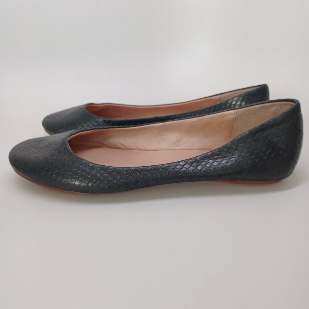 Miz Mooz Shoes Black Leather Ballet Flats Phaedra Reptile Snake Embossed Size 7 - Picture 2 of 15